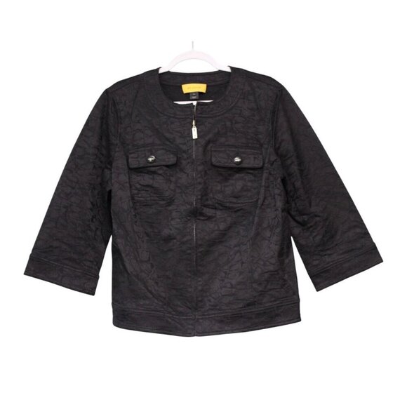 St John Full Zip Jacket Size 14 Black Jacquard Career Old Money Quiet Luxury